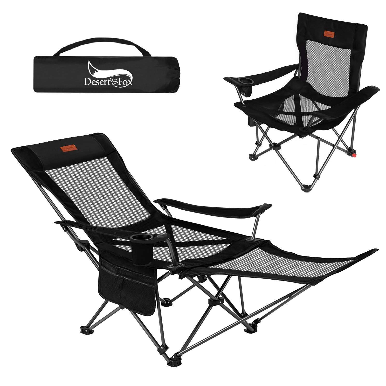 DesertFox リクライニングチェア キャンプ椅子 単品/セット 4way 仮眠 昼寝 4段階調整 四季適用 【メッシュと薄手コットを自由に切り替える】【耐荷重150kg】アウトドアチェア コンパクト 折りたたみチェア 軽量 イス 【 独自開発のカップホル