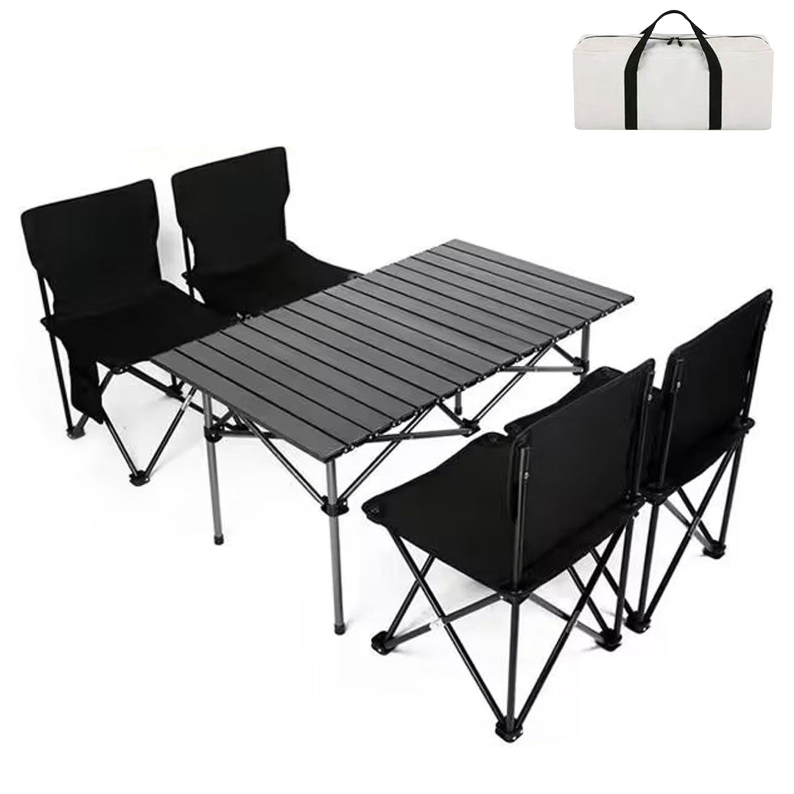 BEIKEMALL アウトドア テーブル チェア セット キャンプ テーブル57cm×95cm×50cm ピクニックテーブル 超軽量 折り畳み 組立簡単 収納バッグ付き BBQ お釣り ガーデン キャンプ用品(ブラック, 5点セット)