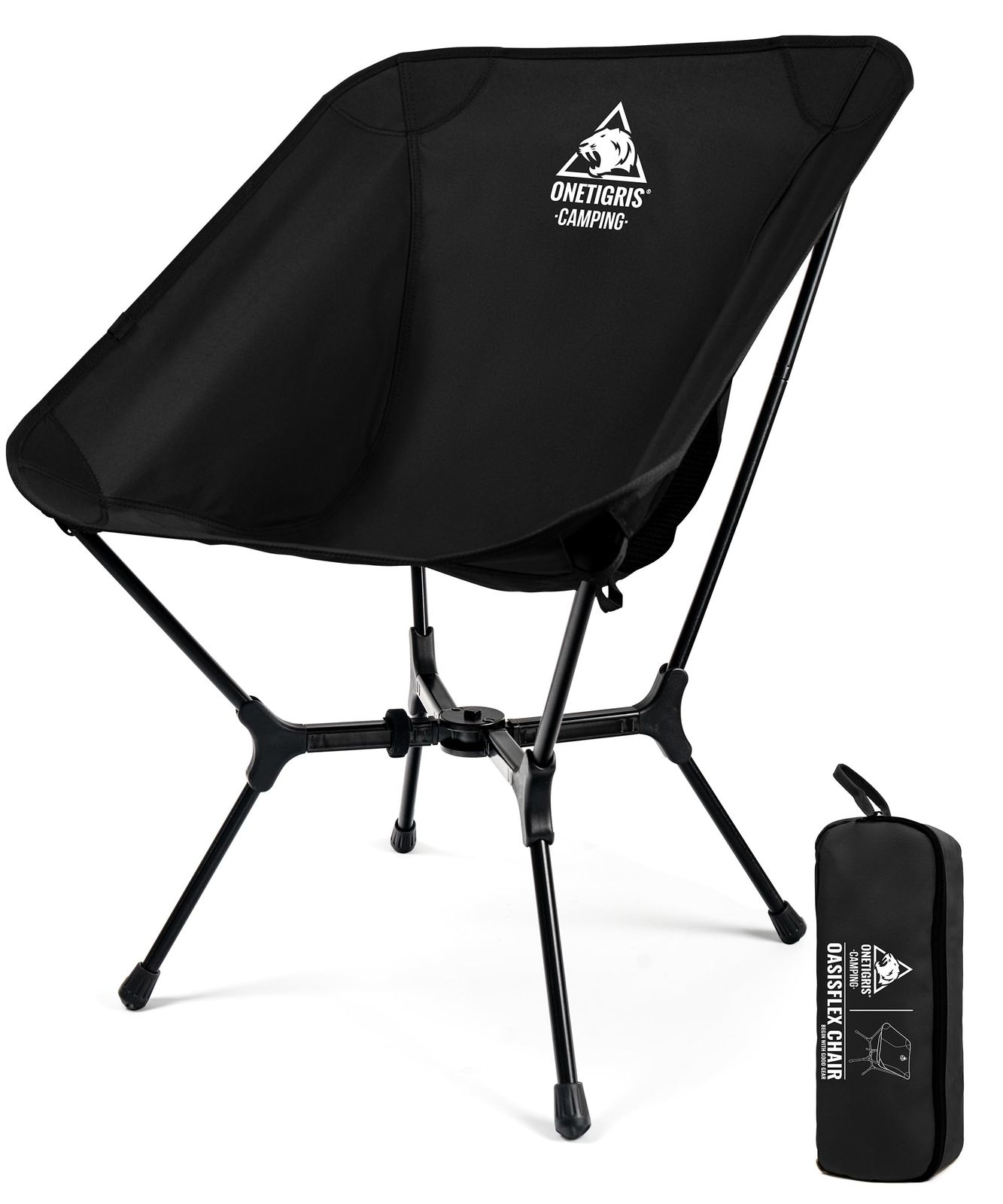 OneTigris OASISFLEX 折りたたみチェア キャンプ椅子 ローバック 一体型フレーム 組立簡単 耐荷重150kg アルミ素材 軽量 サイドポケットあり 収納袋付き