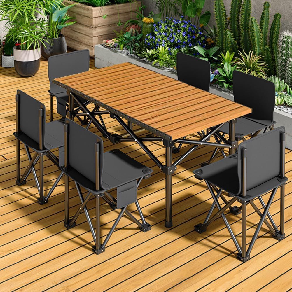 HEEOREV アウトドア テーブル 7点セット【119X54X48cm】チェアセット キャンプ テー ブル 屋外用折りたたみ椅子 自動運転ツアー ピクニック テー ブルと椅子 アウトドア キャンプ 釣り ピクニック バーベキュー キャ ンプ用品 組立簡単 軽