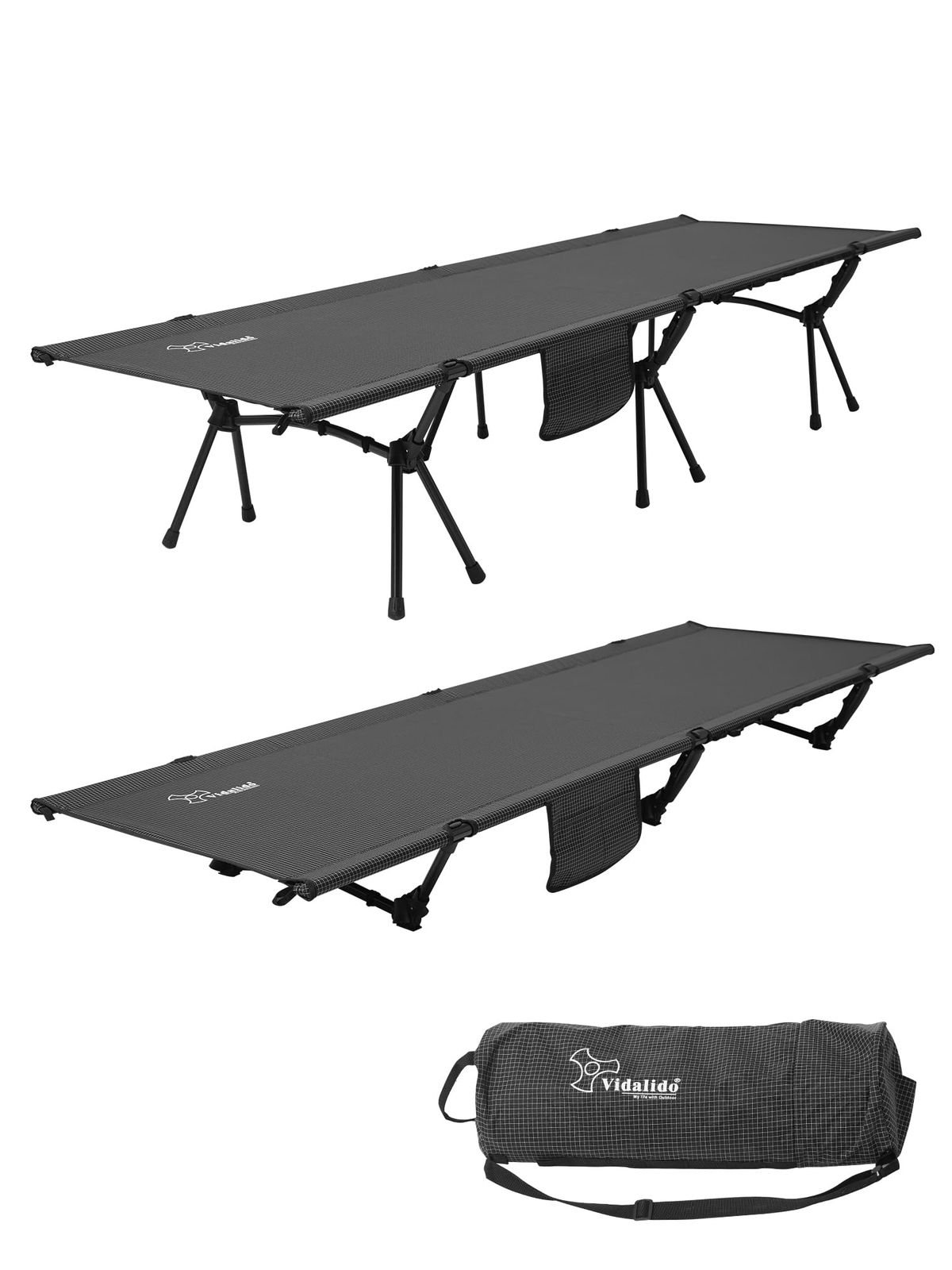 Vidalidoヴィダリド コット キャンプ ベッド HIGH & LOW 2ways 高低兼用 静音 軽量 3kg キャンプコット ワイド 耐荷重150kg アウトドア 折り畳みベッド おしゃれ チェック柄