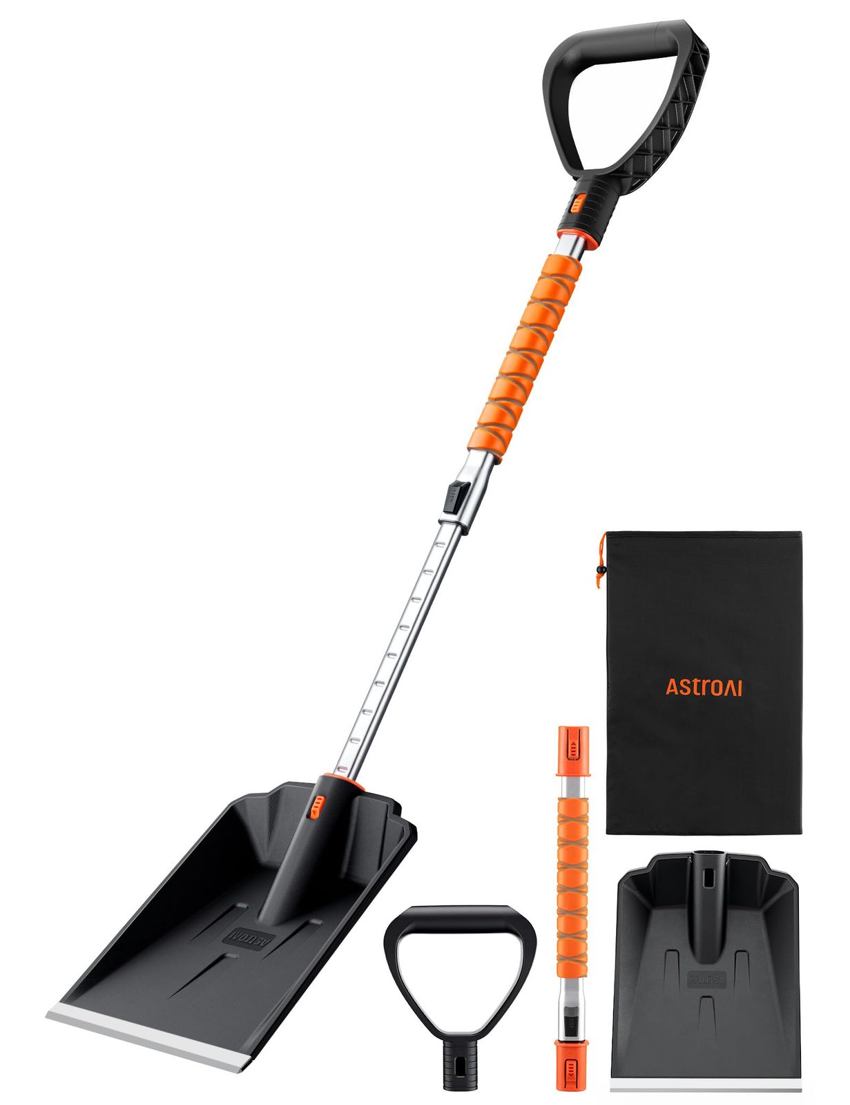 AstroAI 雪かきスコップ 85-113cm 除雪 組み立て式 車載スコップ スノーダンプ アルミニウム製伸縮式ハンドル ポータブル 多機能 泥除け