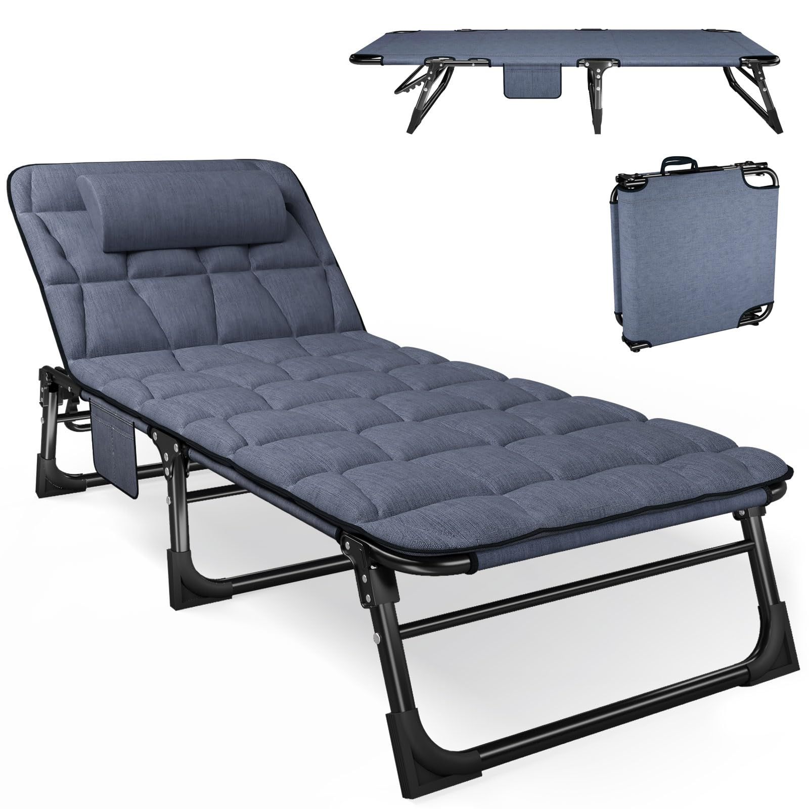 ATORPOK 折りたたみベッド キャンプベッド マットレスと枕付き リクライニング アウトドア コット キャンプ 室内外兼用 ブルー@ 18750d51