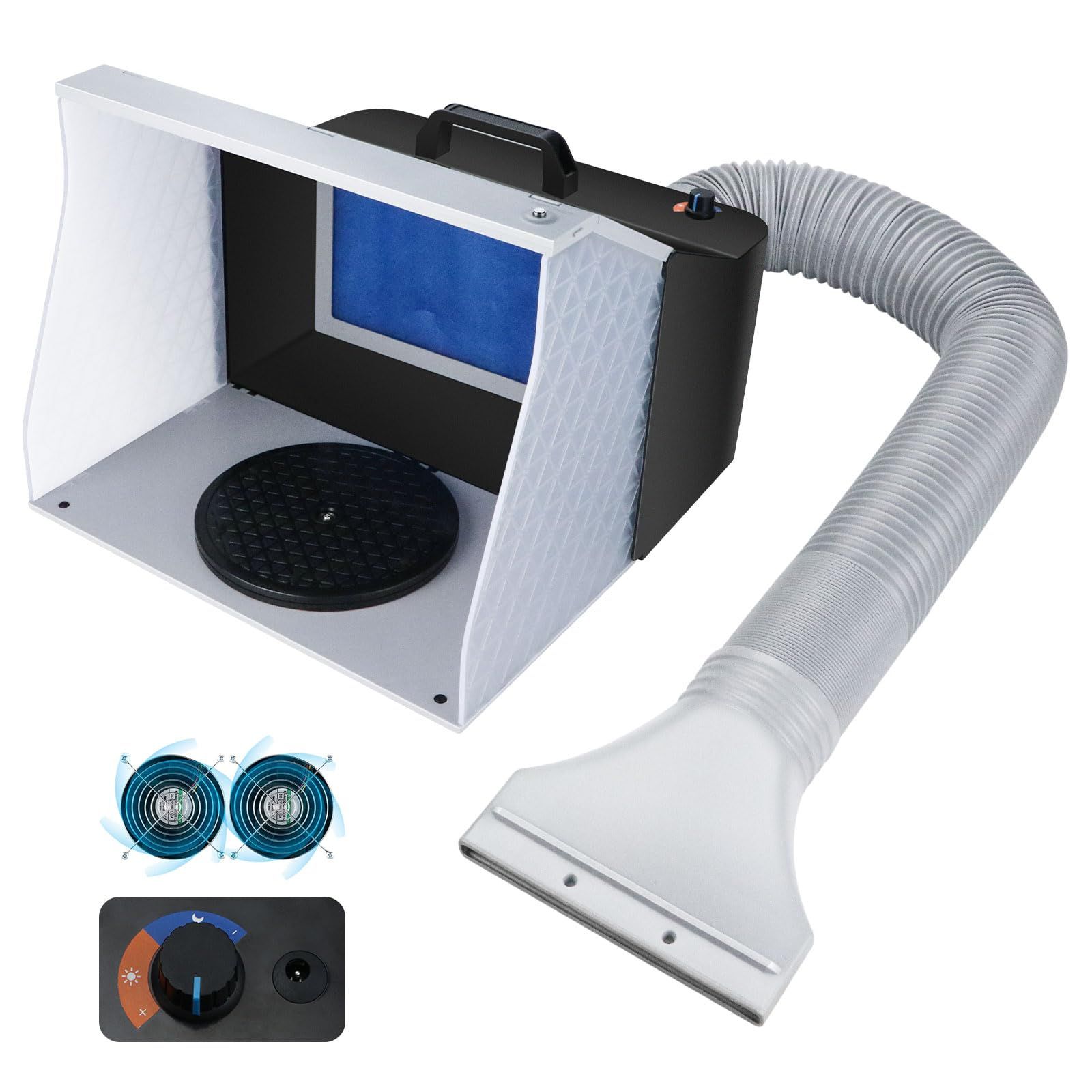 ☆新品☆urlife 塗装ブース スプレーブース 2基ファン 小型コンパクト 風量無段階調整 LED照明とファン別々に使用可 LED取り付け不要 スイッチ独立作動 延長用排気ダクト コンパクトに収納 塗装 エアブラシ用 Dual PB 9fc51f30
