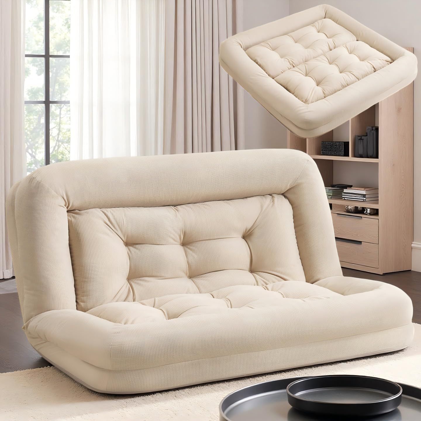 オーエスジェイ(OSJ) ソファーベッド ソファー ローソファー sofa bed 幅116 6段リクライニング可能 クッション付き コンパクトベッド 耐摩耗 人間工学 ソファ 小型 疲れない