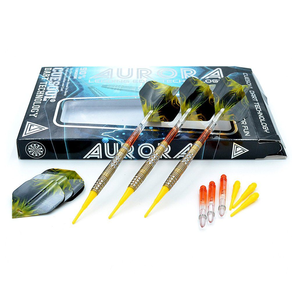 CUESOUL AURORA 18gソフトチップタングステンダーツセット、ゴールデンチタニウムナイトライドコーティング（3本セット-N2105）