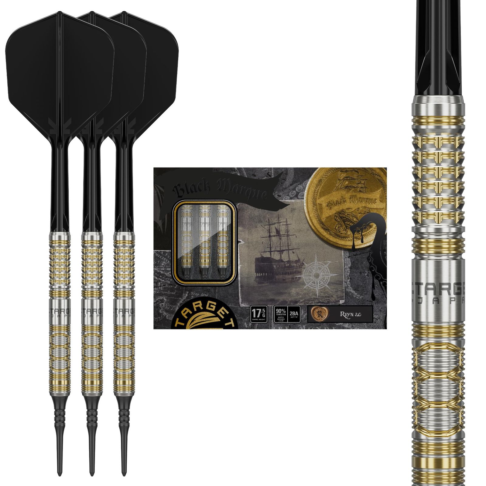 Target Japan（ターゲットジャパン）BLACK MARQUE REYN 2.0 90% 2BA SOFT TIP DARTS レン・アグウイリーモデル| 90% タングステン K-Flex 2BA ソフトチップダーツセット, 17.5G | K-Fl