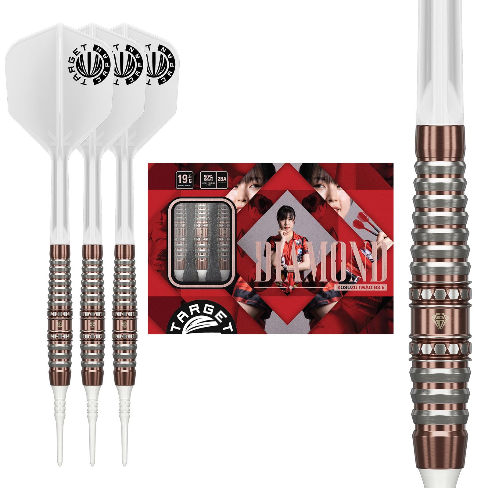 Target Japan(ターゲットジャパン)PRIME SERIES DIAMOND GEN3.5 いわお小鈴選手 90% タングステン K-Flex 2BA ソフトチップダーツセット 19.5g 2BA SOFT TIP DARTS K-Flex No.6