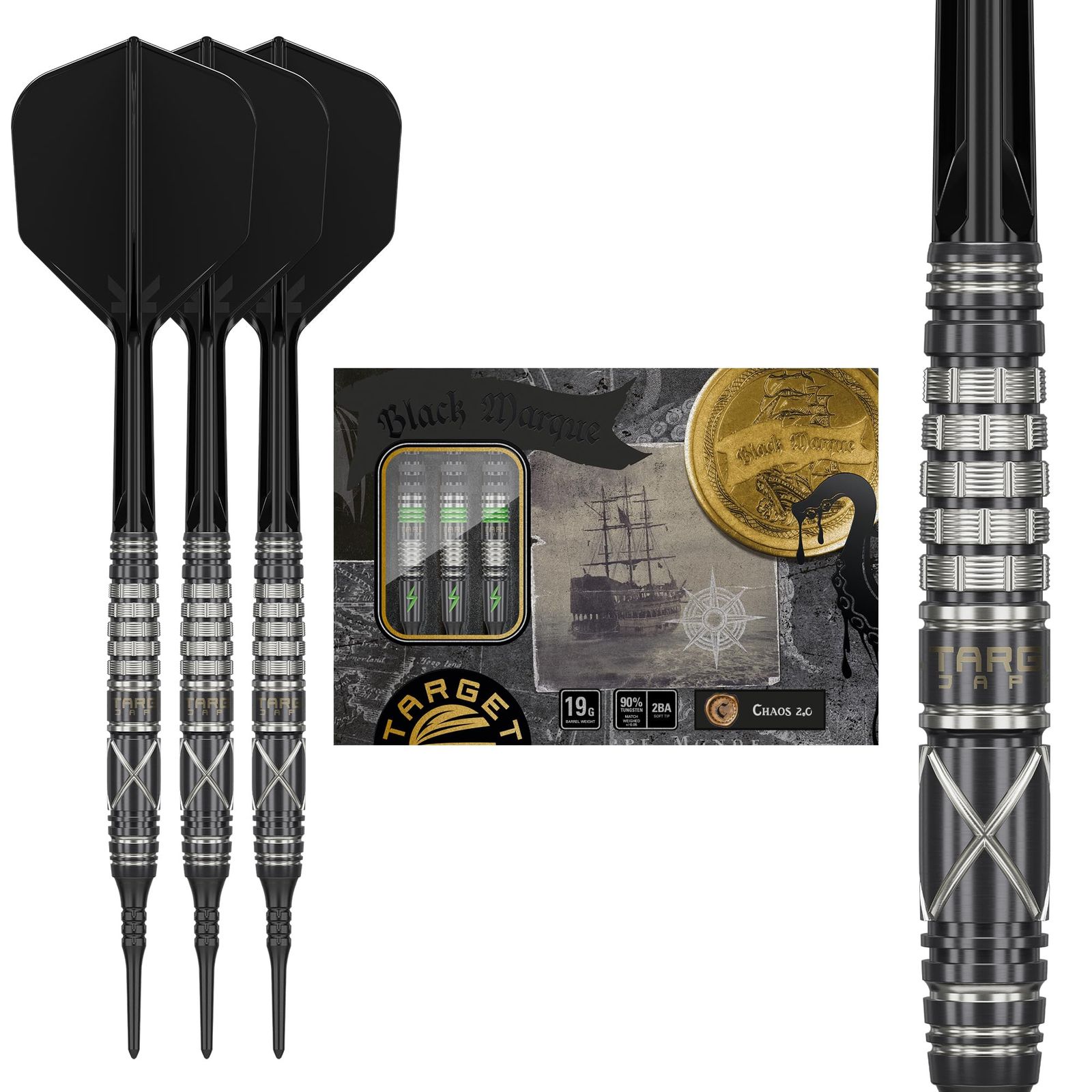 TARGET JAPAN(ターゲットジャパン) BLACK MARQUE CHAOS 2.0 90% 2BA SOFT TIP DARTS レナード・チャイモデル 90% タングステン K-Flex 2BA ソフトチップダーツセット