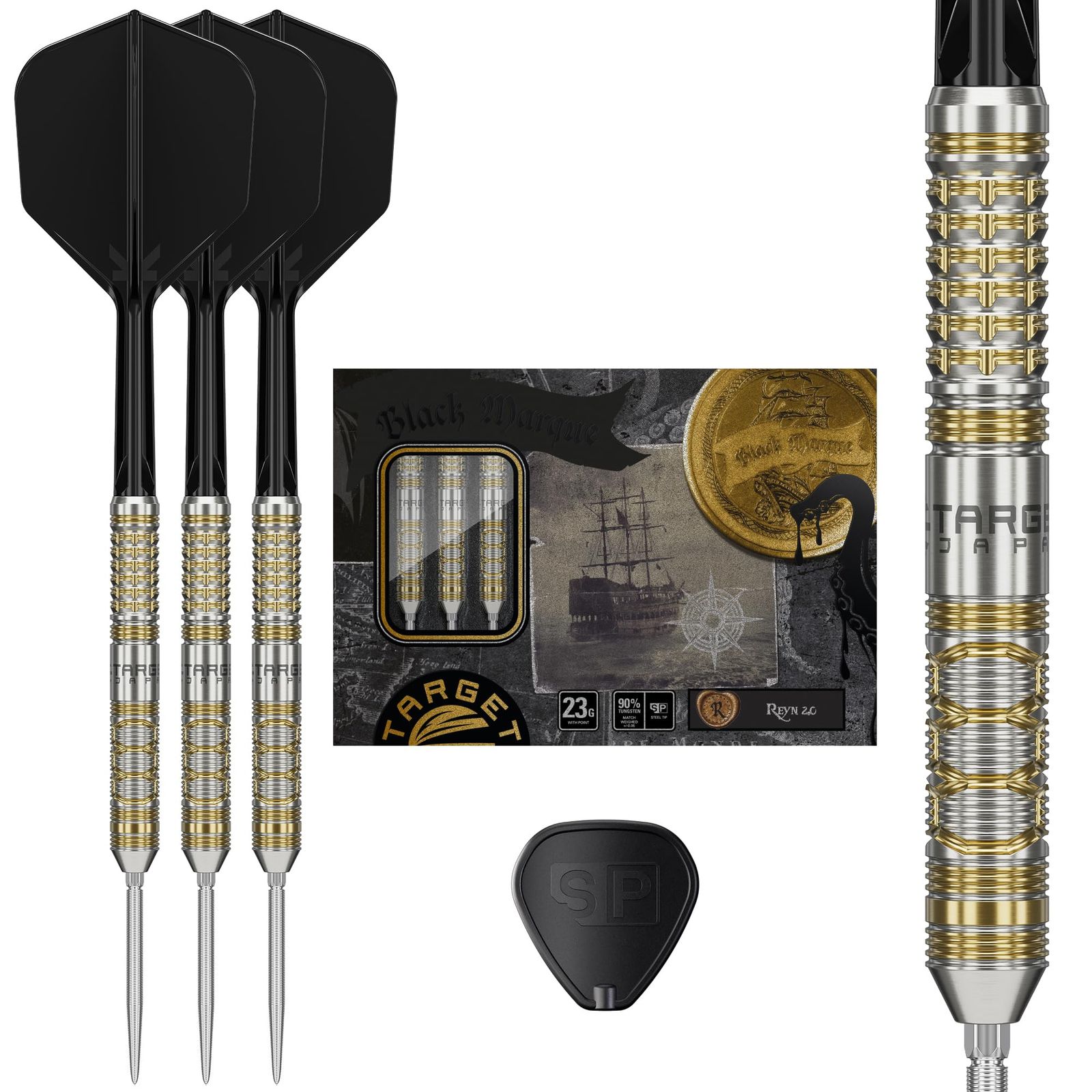 Target Japan（ターゲットジャパン）BLACK MARQUE REYN GEN2 90% SP STEEL TIP DARTS レン・アグウイリーモデル| 90% タングステン K-Flex スティールチップダーツセット, 23G | K-Flex