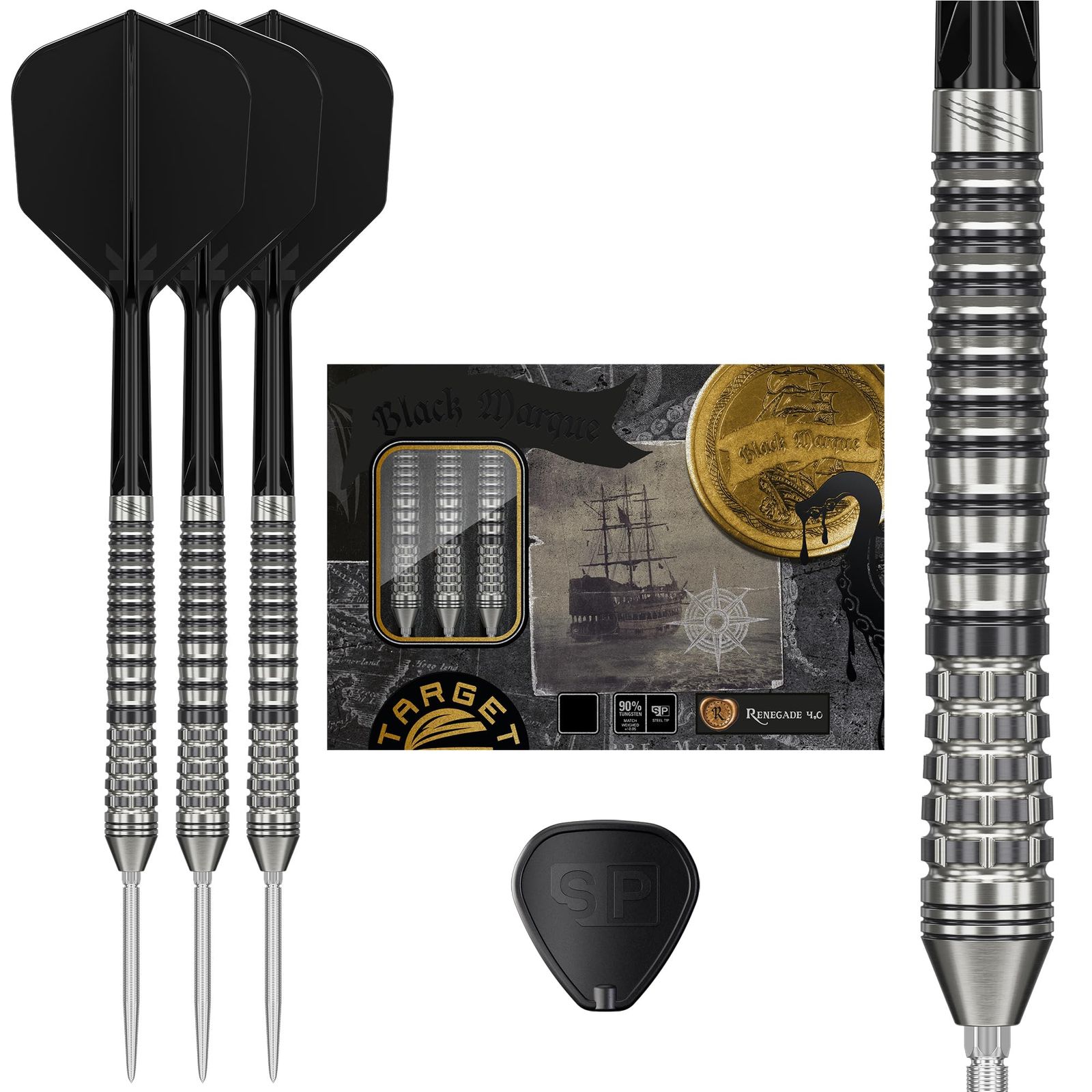 Target Japan(ターゲットジャパン)BLACK MARQUE RENEGADE 4.0 川島淳選手 90% タングステン スティールチップダーツセット 25g K-Flex No.6 シェイプ Flights and Shafts SWISS BLA