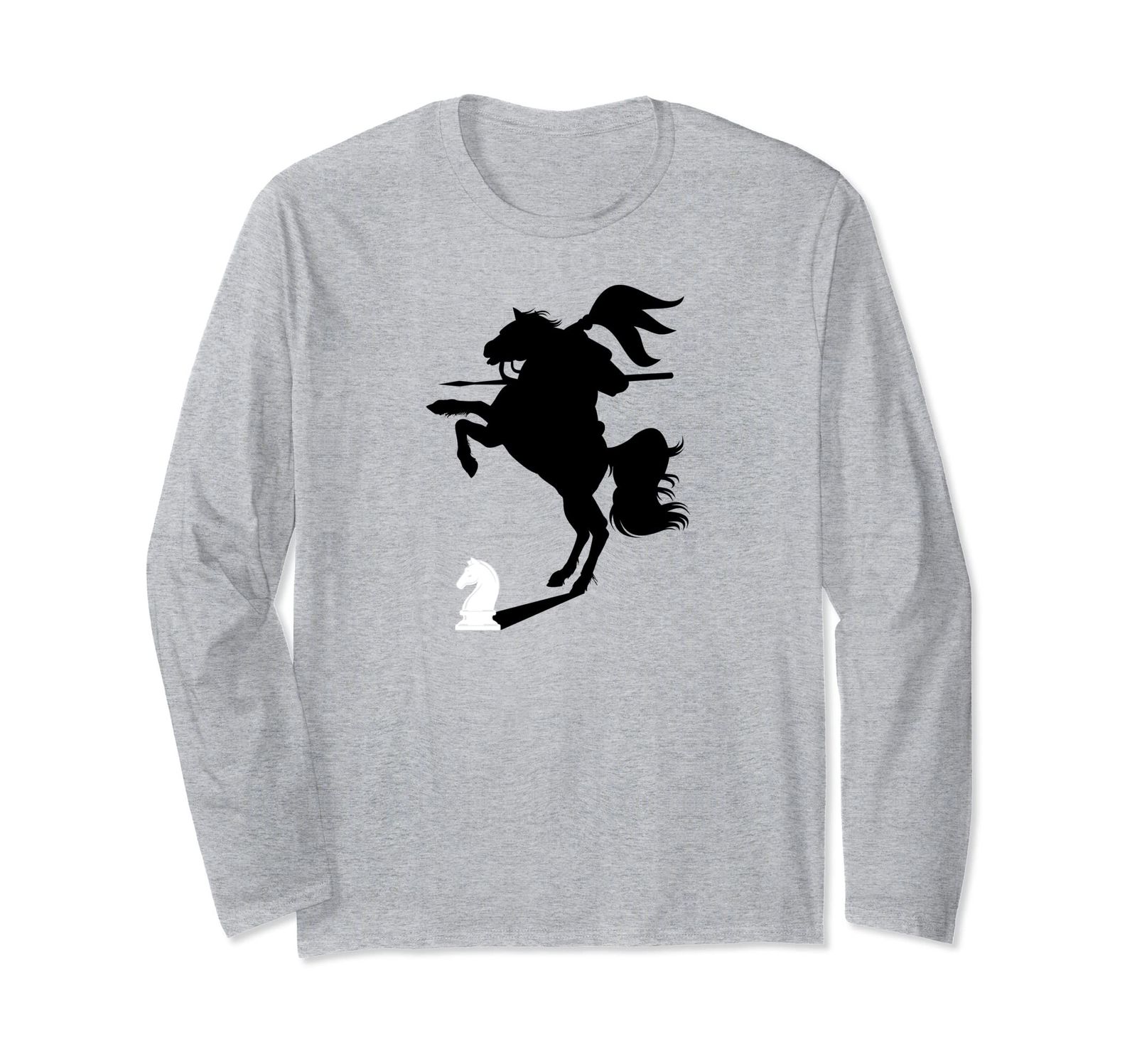 馬に乗った騎士の影を持つチェスの騎士 長袖Tシャツ