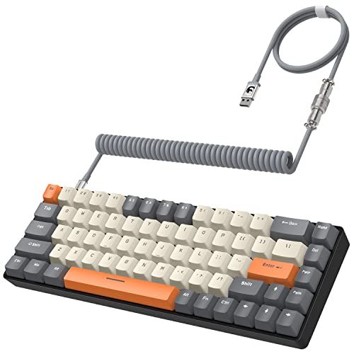 ☆新品☆T8 有線 65% メカニカルゲーミングキーボード RGB LED バックライト付き 防衝突 TKL 低ノイズ コイルケーブル type-c ケーブル 日本語取扱説明書 青軸 (gery) 65ffb910