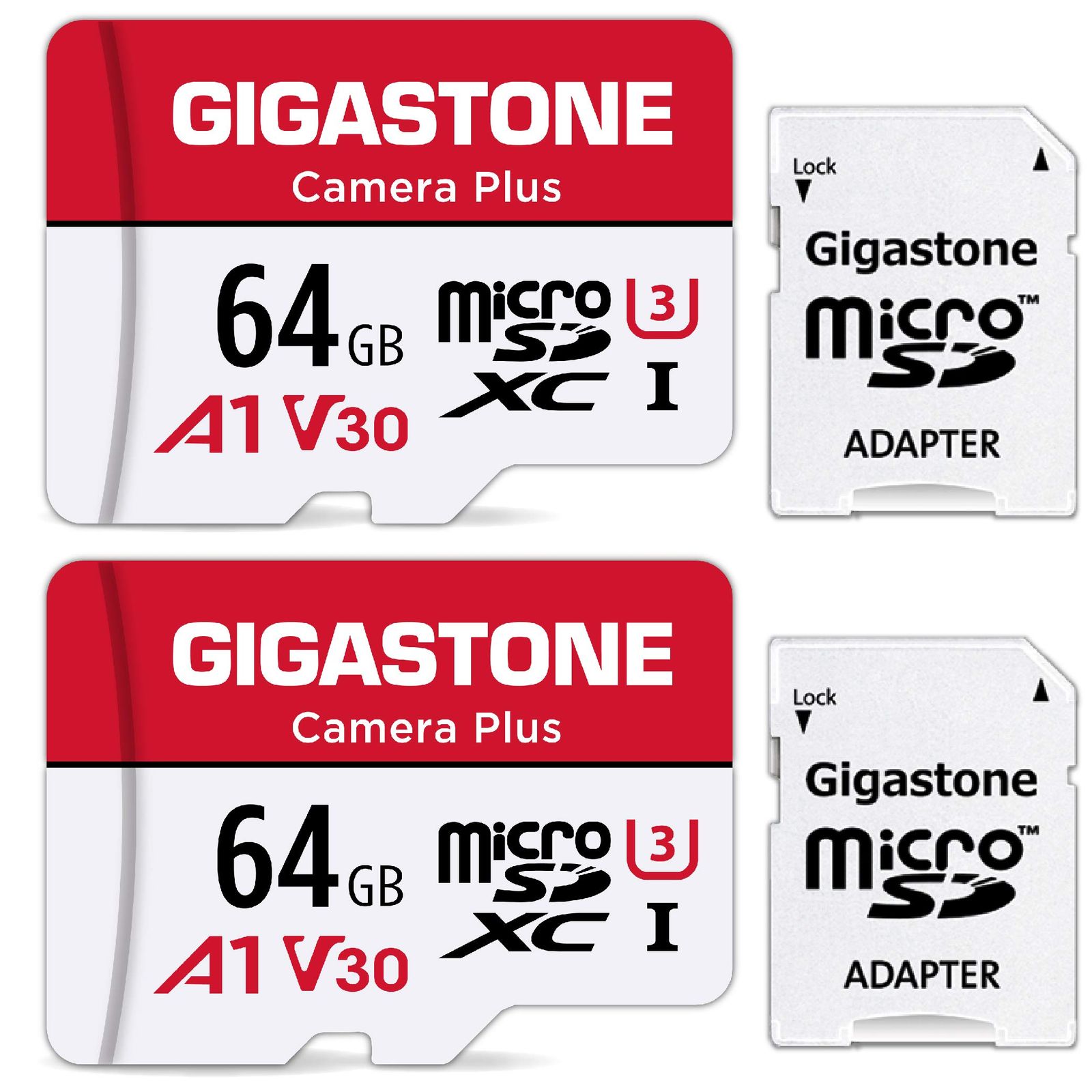 【5年保証】GIGASTONE マイクロsdカード 64GB 2個セット Camera Plus microSDXC UHS-I A1 V30 U3 C10 95MB/s フルHD 動画 SDアダプター2枚付き 8,481円
