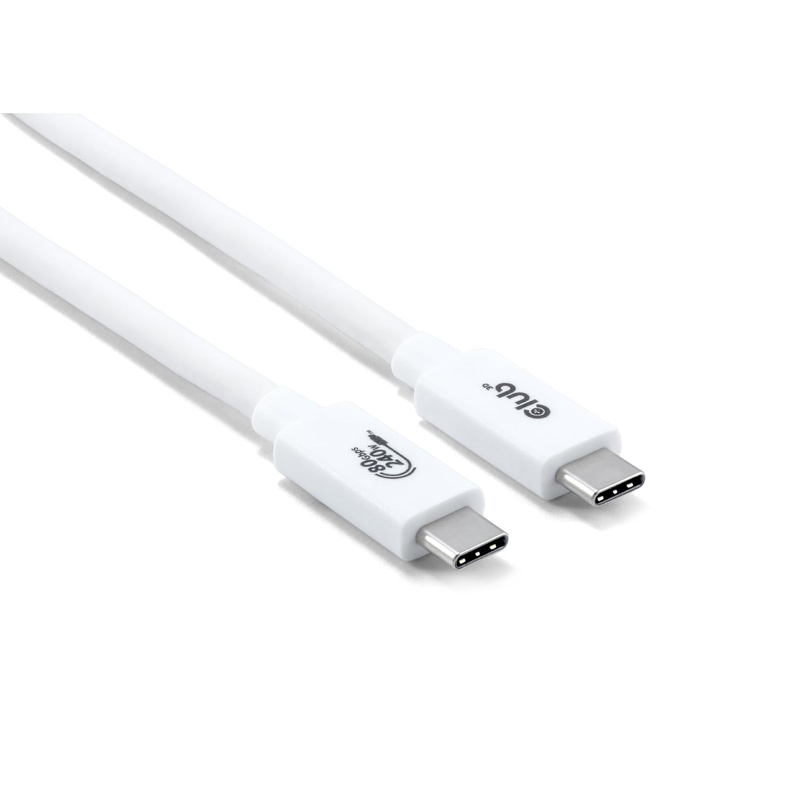 Club 3D USB 80Gbps USB-IF認証 240W 8K240Hz Type-C 1.2m ケーブル (ホワイト)（CAC-1572）