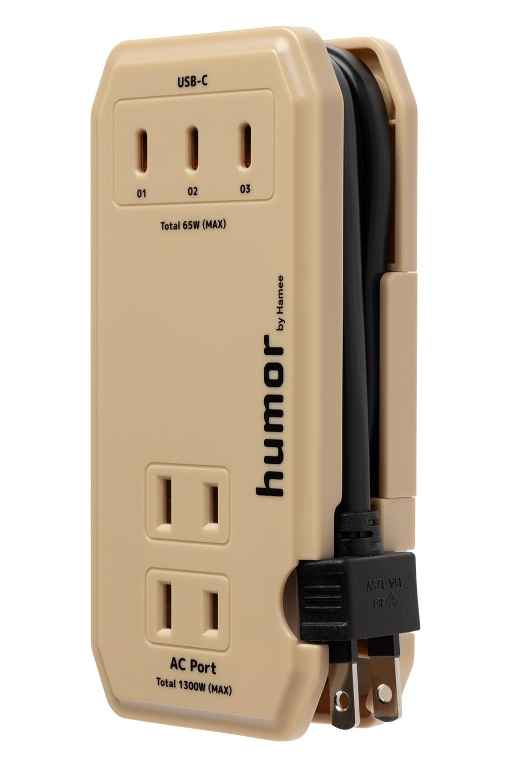 humor handy Next AC PD65W対応 充電器 USB タップ (サンドベージュ) 【 acアダプター USB-A 2ポート Type-C 3ポート 電源タップ ケーブル収納 延長コード 】