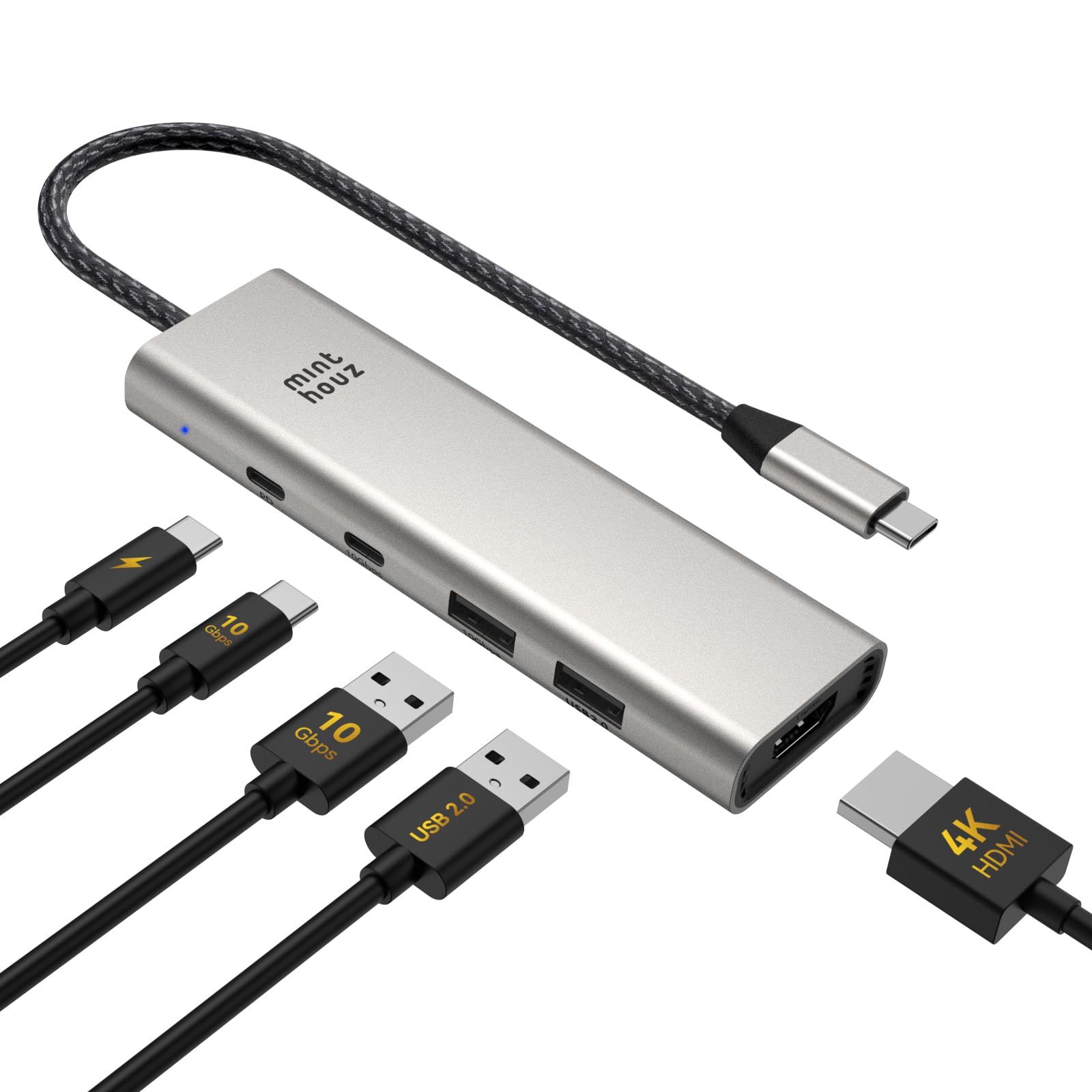 Minthouz USB C ハブ USB-C to HDMI アダプター USBスプリッター Type-C ドッキングステーション 5-in-1 Hub 4K@60Hz HDMI拡張 125W PD急速充電 10Gbps超高速転送 スリムハブ Wi ...