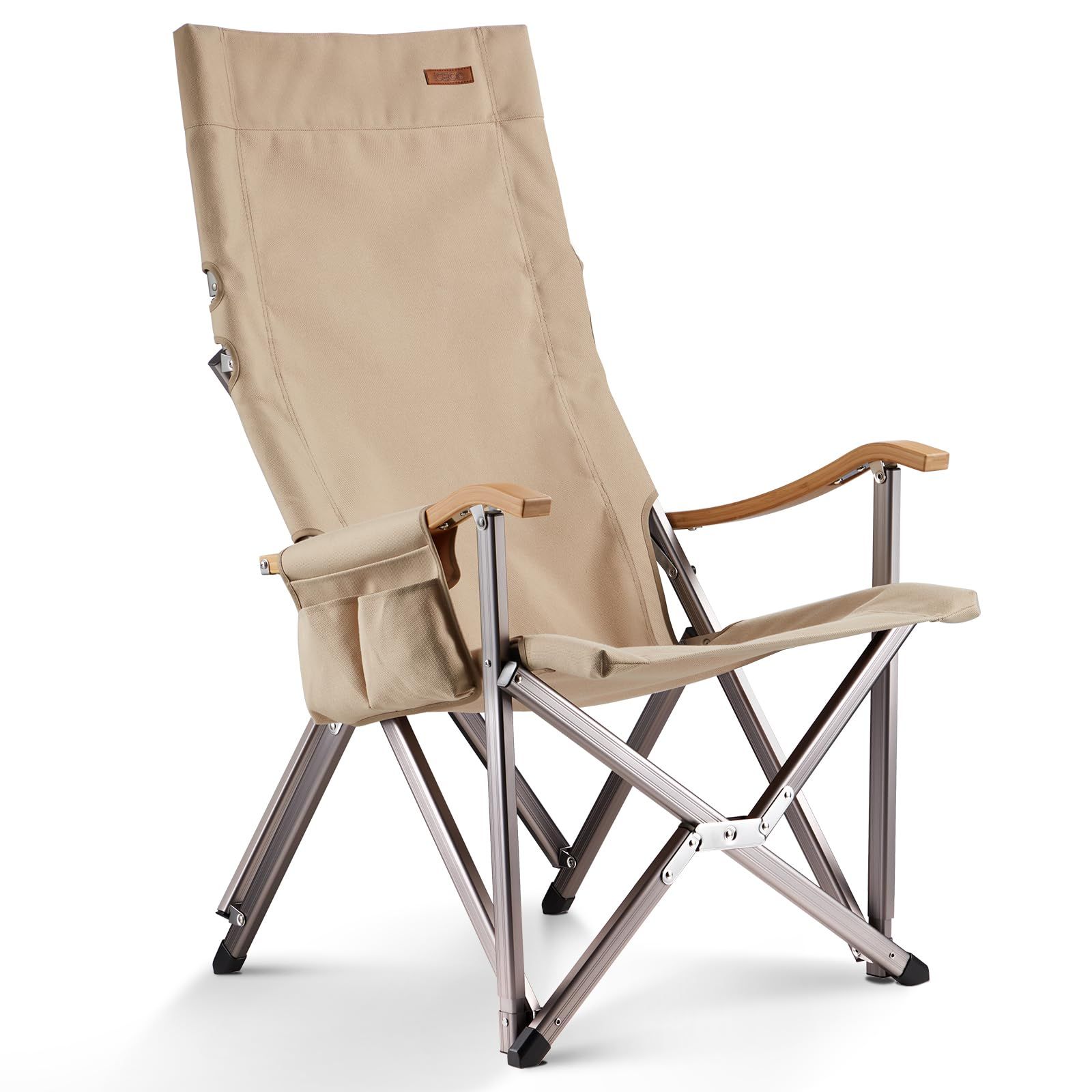 ICECO アウトドアチェア 耐荷重285KG・1600D座面・A7075アルミ合金フレーム・ハイ/ローバック切替可能・竹製手すり キャンプ 折りたたみ コンパクト ガーデン 室内用 (ベージュ)/ b02a5ec9