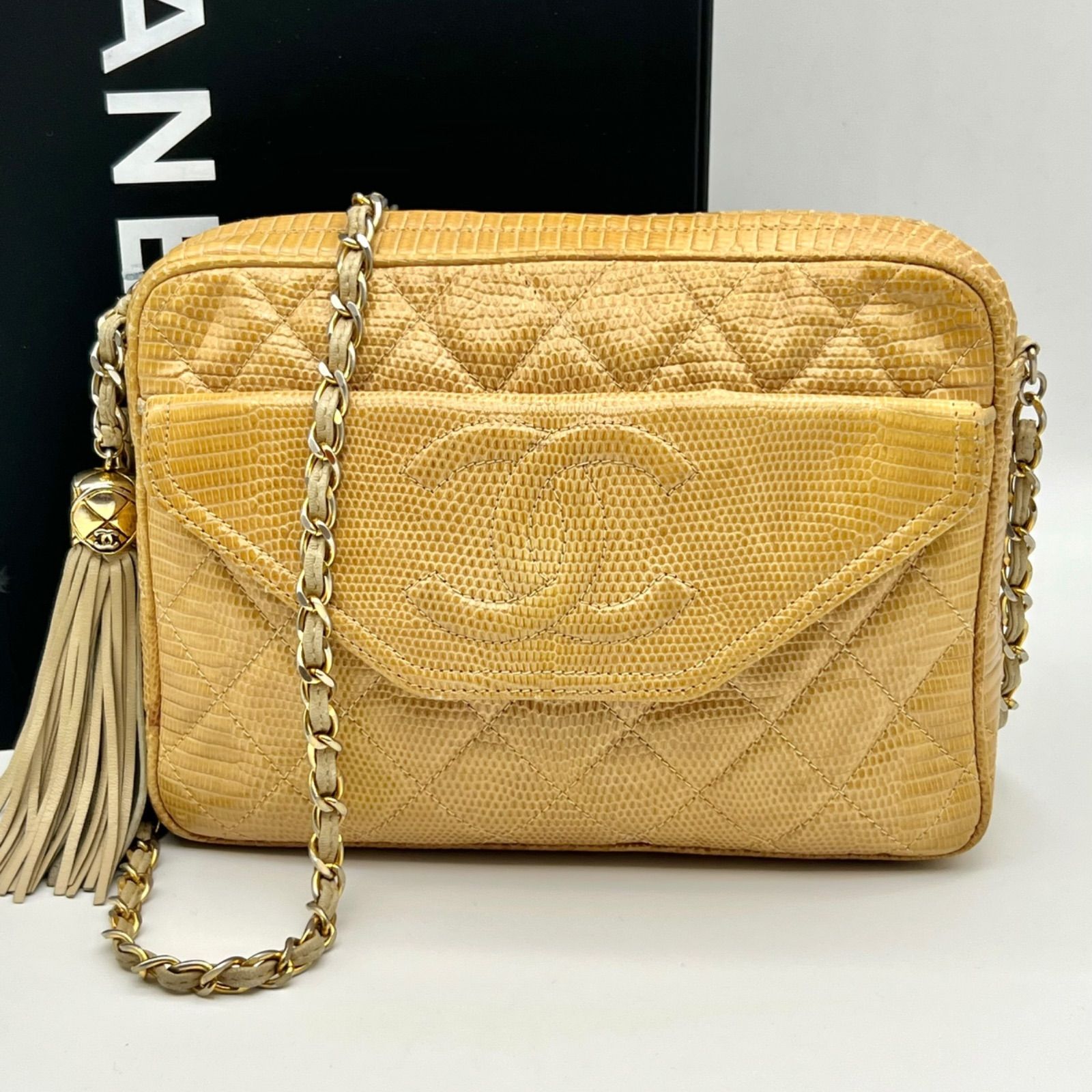 CHANEL シャネル マトラッセ ココフラップ リザード ベージュ チェーンショルダーバッグ 1番台 シール・カード付