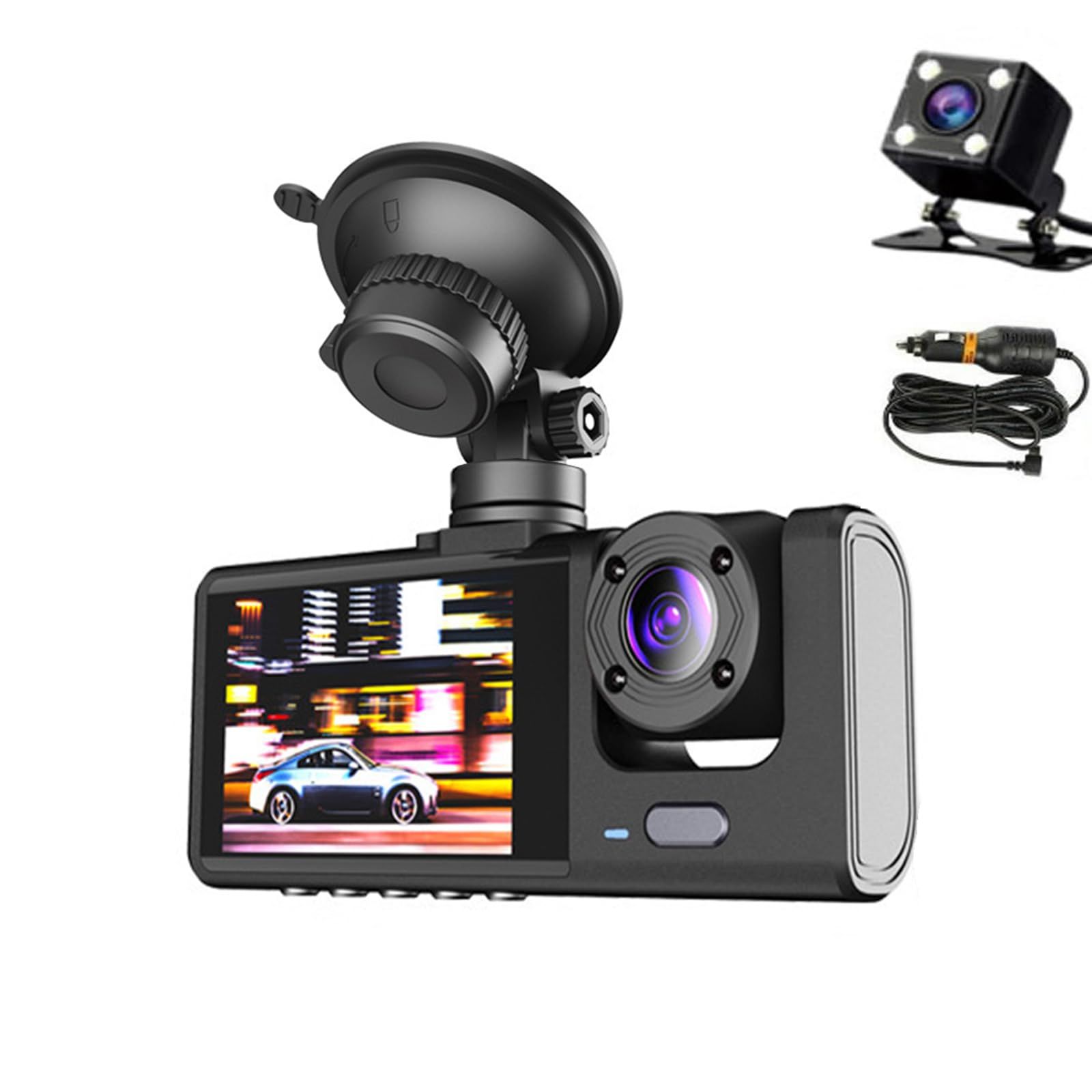 3カメラ ドライブレコーダー 車用 ドライブレコーダー 小型ドラレコ 3カメラ ドライブレコーダー 1080P 360度 全方位保護 170度超広角 3カメラ同時録画 暗視機能 上書き録画 ループ録画 HDR画像補正 明るいレンズ ワンタッチ記録 エ ...
