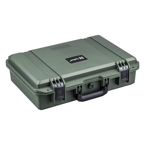 Lykus HC-4410 防水ハードケース(グリーン) 格子状カットスポンジが内蔵 内寸:44x29x12cm ラップトップ、ピストル、小型ドローン、ビデオカメラ、アクションカメラなどに適用 国内発送