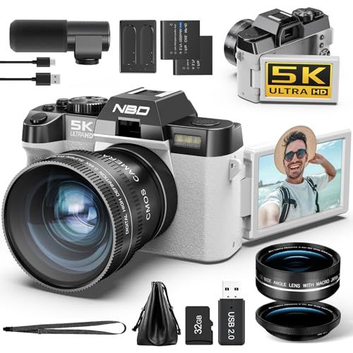 ☆新品☆NBD 5K 6400万画素 一眼レフカメラ｜F1.8大口径レンズ・180度回転モニター｜フォーカス?手ぶれ補正｜Wi-Fi遠隔操作・16倍ズーム｜外付けマイク付属｜Vlog・旅行・初心者向けデジタルカメラ｜マクロ+広角レンズ＆ウェブ 1659fc33