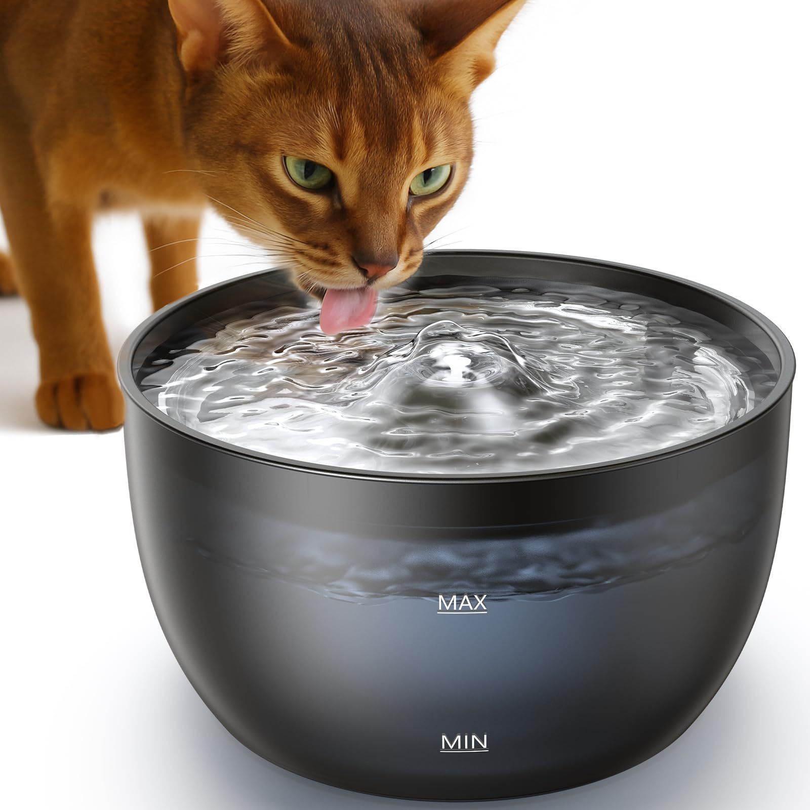 FEELNEEDY 猫 給水器 3L ペット用循環式自動給水器 ステンレス製の水受けトレイ 犬 猫 水飲み器 大容量 みずのみ 浄水器 ねこ LEDライト付き お留守番対応 活性炭フィルター付 透明ウォータータンクお手入れ簡単 省エネルギー FN-W23 k2