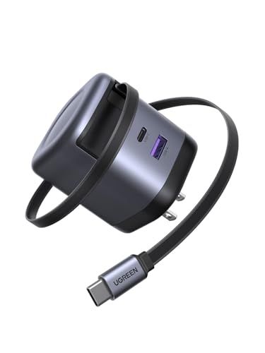 UGREEN 65W 充電器 巻き取り式【単ポート65W】69CM 8階段調整可能 伸縮式 Type-C ケーブル内蔵 USB-C/USB-A 3ポート同時充電可能 PD3.0/PPS 旅行/出張/収納/スマホ/iphone17 16/パソコ daef8650