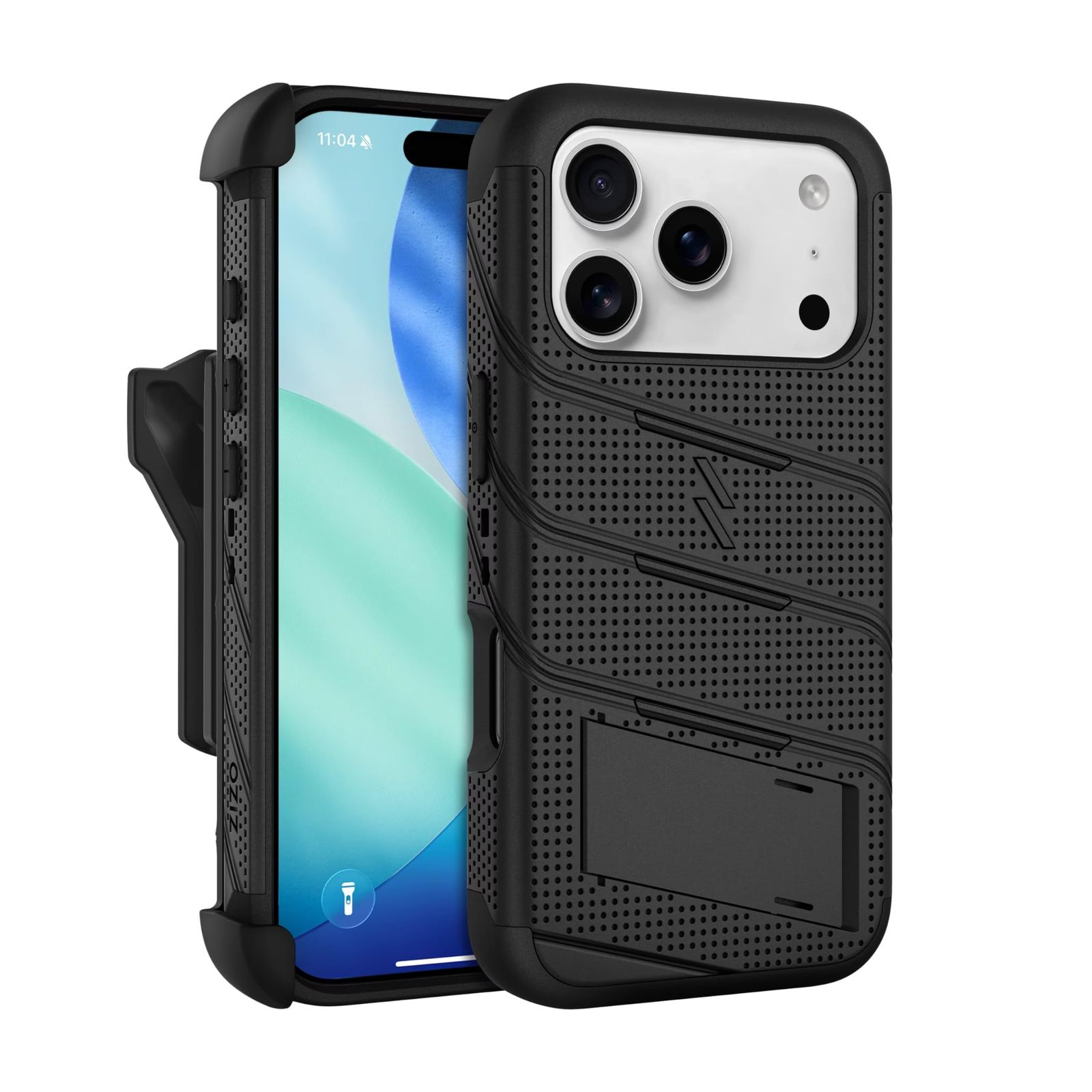 【ZIZO】iPhone 17 Pro 用 ケース MagSafe対応 米軍MIL規格 516.6落下テスト済 耐衝撃 360度保護 強化ガラス/キックスタンド/ホルスター/ランヤード付属 BOLT シリーズ 【 ブラック/ブラック 】