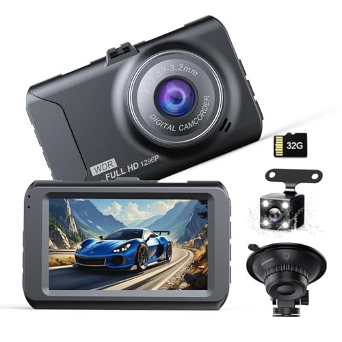 車用 ドライブレコーダー 前後2カメラ ドラレコ 小型 ドラレコ 300万画素 1296P 170度超広角 32GBカード付き 3インチ液晶画面 HDR/WDR画像補正技術 エンジンON/OFF 自動緊急録画 リバース連動 上書き録画 全国L 053b330e