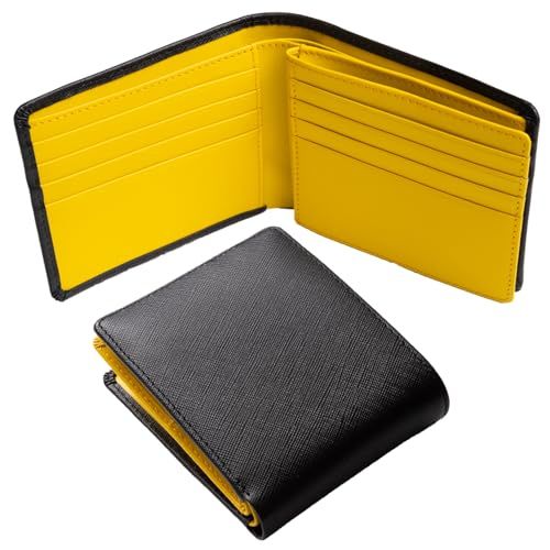 【新品】財布 メンズ 2つ折り 【ニューズウィーク日本版ほか11社が掲載】 二つ折り 本革 大容量 カード 二つ折り財布 14 イエロー c019dc5c