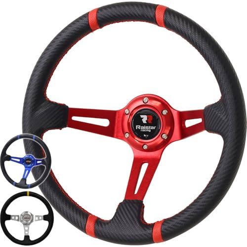 life_mart ディープコーン ステアリング ハンドル 35φ 70mm スポーツタイプ ステアリングホイール レーシングカー ドリフト ステアリングホイール アクセサリー (レッド)送料無料 54bdfb14
