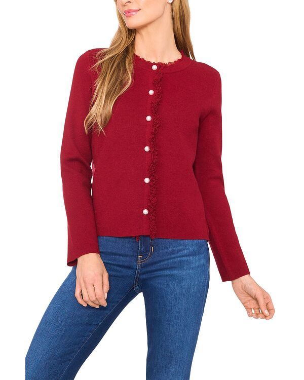 セセ レディース アウター カーディガン フリンジ CeCe Fringe Cardigan Mulberry Red レッド