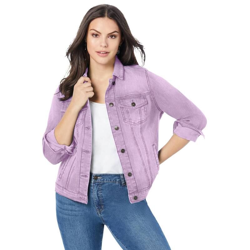 ロアマンズ レディース アウター ジャケット・ブルゾン プラスサイズ デニム Roamans Womens Plusize Classic Stretch Denim Jacket Pale Lavender ラベンダー