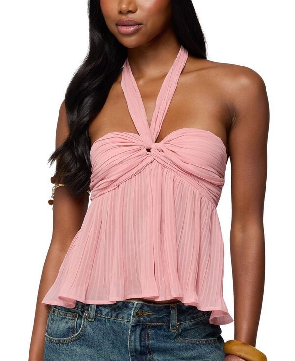 アディクテッド レディース トップス シャツ シフォン プリーツ ホルター Edikted Pleated Chiffon Babydoll Halter Topink ピンク