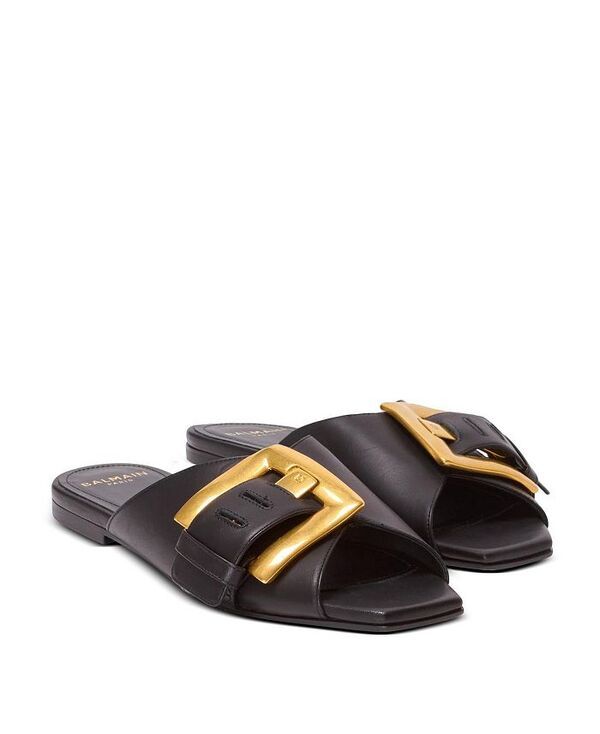 バルマン レディース シューズ サンダル Balmain Womens Anthem Flat Sandals Black ブラック