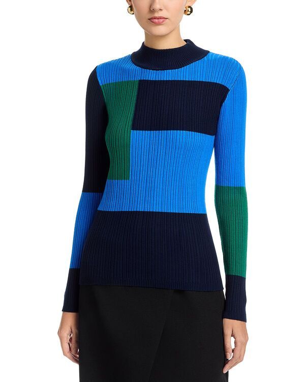ティー・タハリ レディース アウター ニット・セーター モックネック Tahari Long Sleeved Color Blocked Mock Neck Pullover Sweater Navy ネイビー