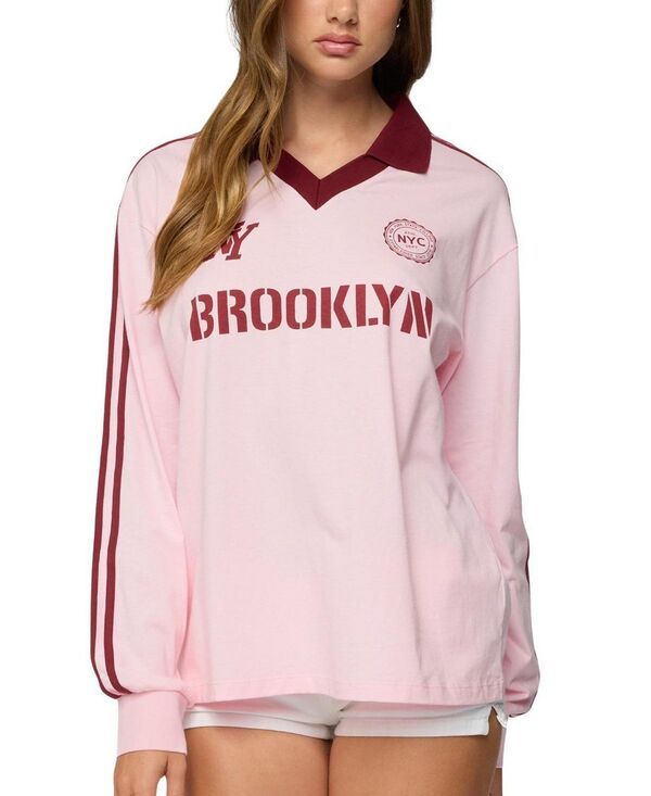 アディクテッド レディース トップス シャツ コントラスト Edikted Brooklyn Contrast Oversized Rugby Shirt LightPink ピンク