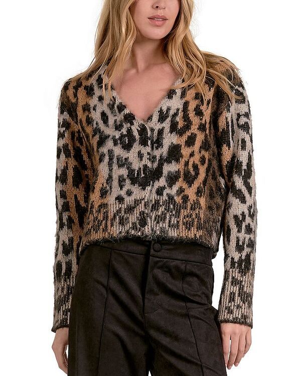 エラン レディース アウター ニット・セーター カーディガン Elan Cardigan Sweater Brown Cheetah ブラウン