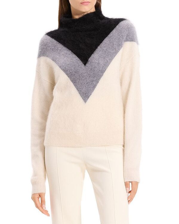 セオリー レディース アウター ニット・セーター Theory Chevron Yoke Cashmere Sweater Ivory Multi アイボリー