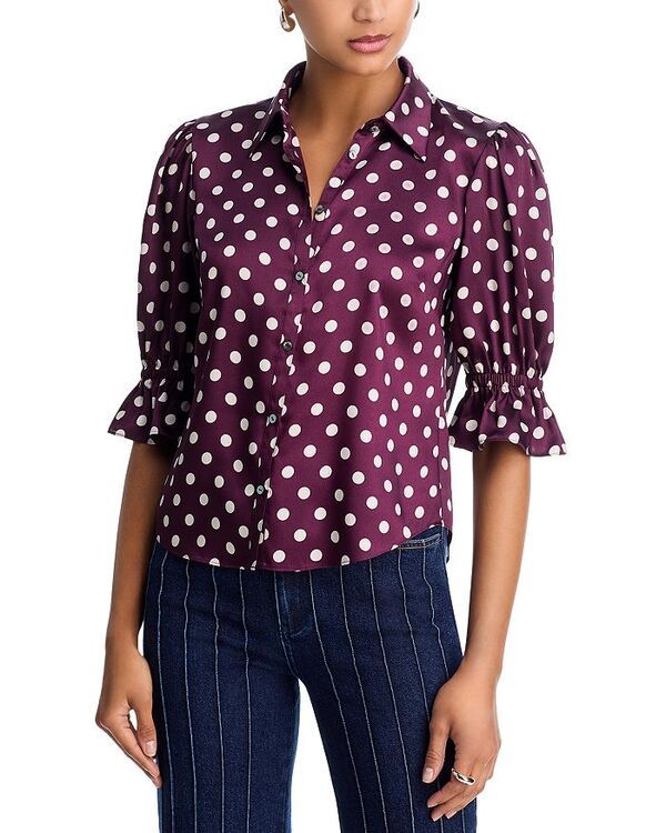 サンク セプト レディース トップス シャツ ドット柄 ドット シルク ブラウス Cinq Sept Camille Polka Dot Silk Blouse Deeplum Limestone プラム