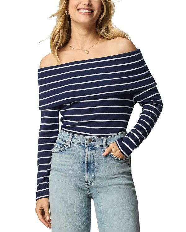 スプレンディット レディース トップス シャツ Splendid Josie Off The Shoulder Top NavyWhite ホワイト