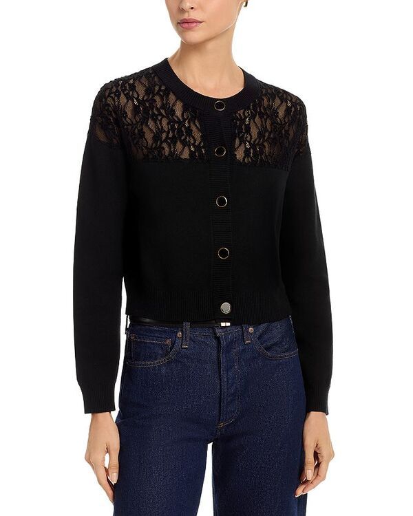 アクア レディース アウター カーディガン セーター レース AQUA Lace Inset Cardigan Sweater Exclusive Black ブラック