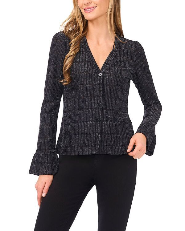 セセ レディース アウター カーディガン Vネック セーター CeCe V Neck Long Sleeve Cardigan Sweaterich Black ブラック