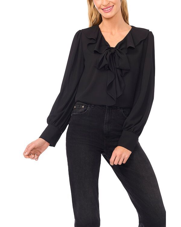セセ レディース トップス シャツ フリル ブラウス CeCe Ruffle Tie Neck Blouse Rich Black ブラック