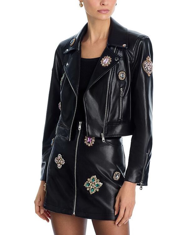 サンク セプト レディース アウター ジャケット・ブルゾン レザー フェイクレザー Cinq Sept Baroque Patches Genevieve Faux Leather Jacket Black Multi ブラック