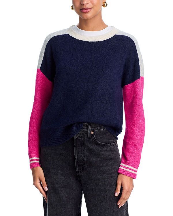 アクア レディース アウター ニット・セーター クルーネック カラーブロック AQUA Colorblock Crewneck Sweater Exclusive NavyGreyPink グレー