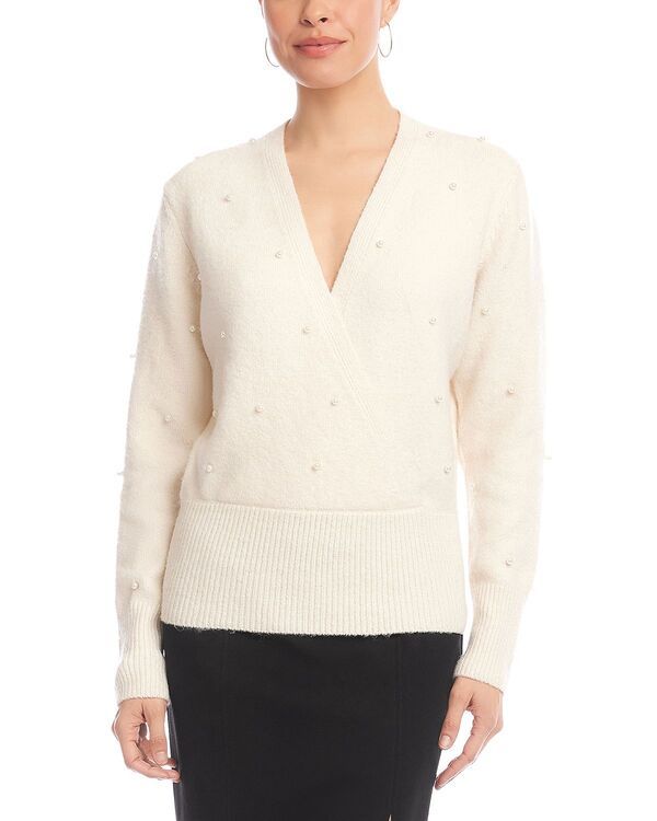 カレンケーン レディース アウター ニット・セーター Vネック Karen Kanembellished Faux Wrap V Neck Sweater Oat