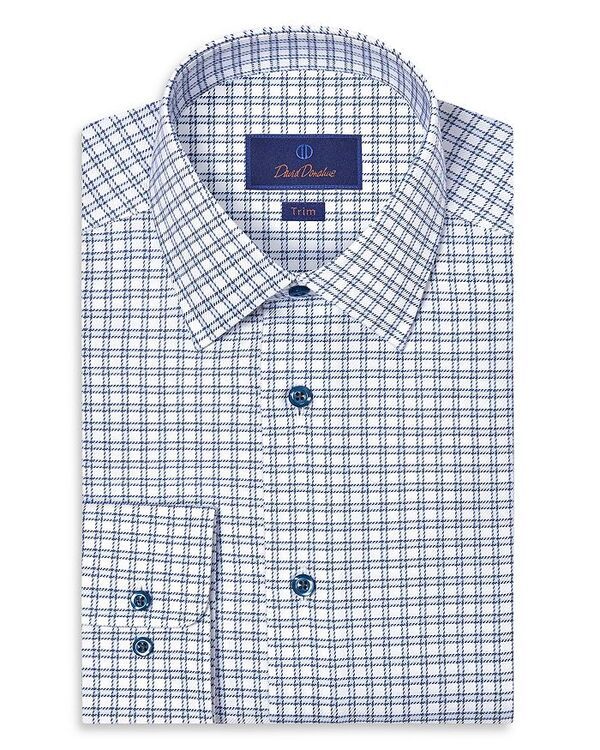 デイビッドドナヒュー レディース トップス シャツ Davidonahue Trim Fitwill Windowpane Check Dresshirt White Blue ホワイト