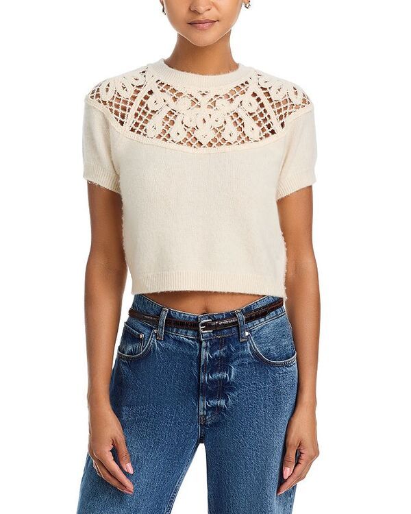 フレーム レディース アウター ニット・セーター レース FRAME The Cashmere Lace Gathered Sweater Cream クリーム